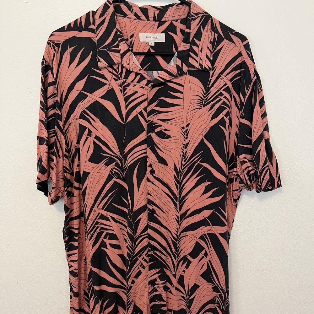 River Island Men’s Tropical Palm Short Sleeve Button Up
